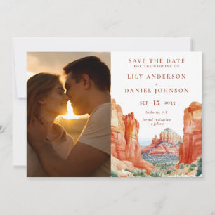 Desert Mountain Watercolor Photo Wedding Save The Date
