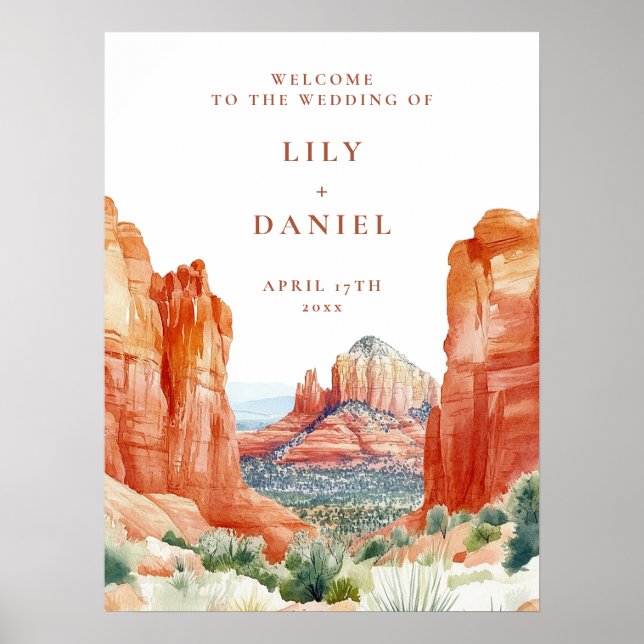 Desert Mountain Watercolor Wedding Welcome Sign (Front)