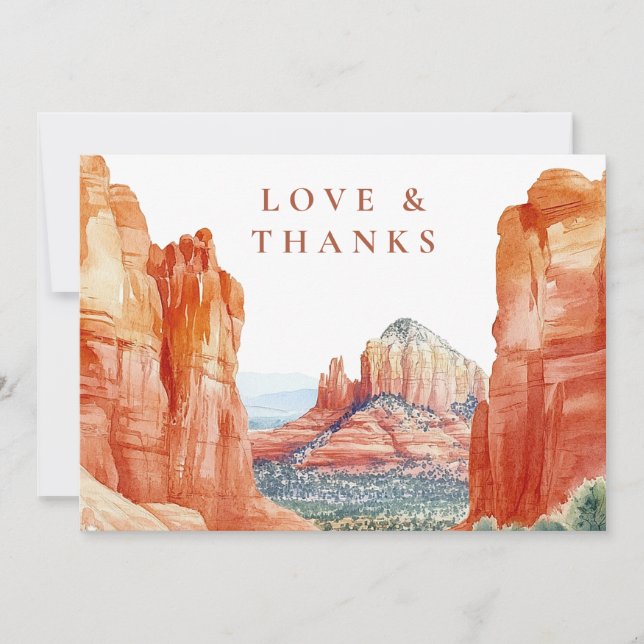 Desert Mountain Wedding Photo Thank You Card (Front)