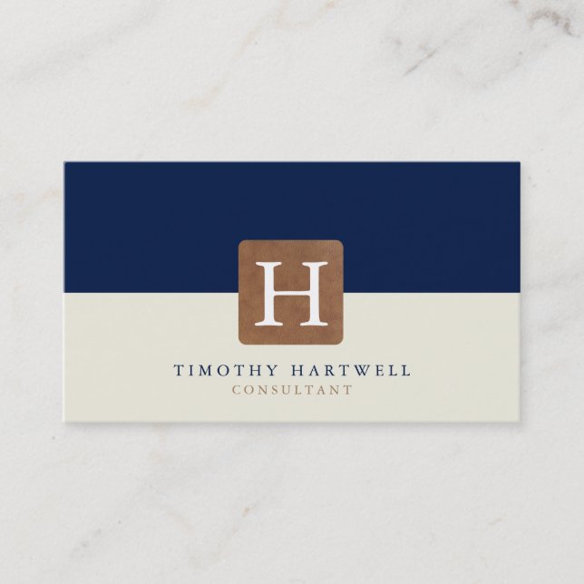 Desert Night Blue | Sand Colour Split Monogram Business Card (Front)