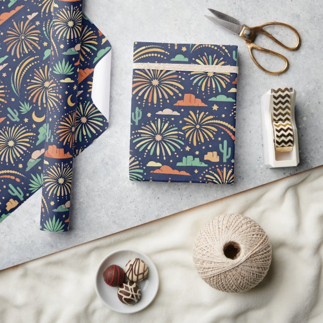 Desert Night Fireworks Celebration Pattern Wrapping Paper (Crafts)
