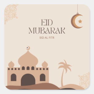 desert oasis mosque english happy eid-Eid Al Fitr- Square Sticker