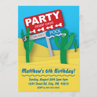 Desert Oasis Pool Party Invitation- Editable Card