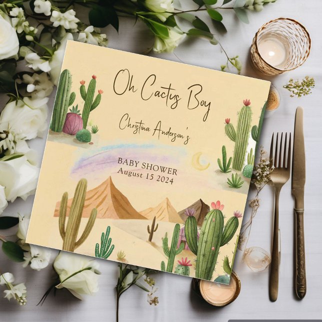 Desert Oh Cactus Boy Boho Arch Baby Shower Napkin (Creator Uploaded)