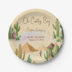 Desert Oh Cactus Boy Boho Arch Baby Shower Paper Plate
