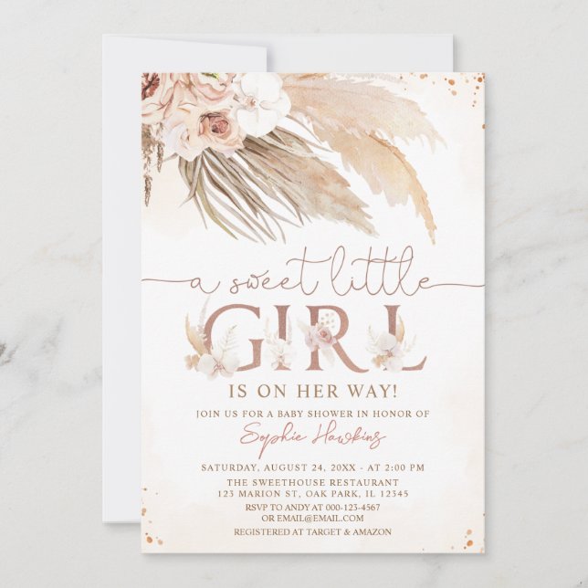 Desert Orchid Boho Pampas Grass Girl Baby Shower Invitation (Front)
