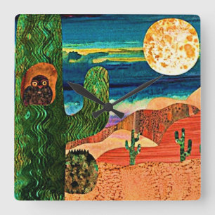 Desert Owl Square Wall Clock