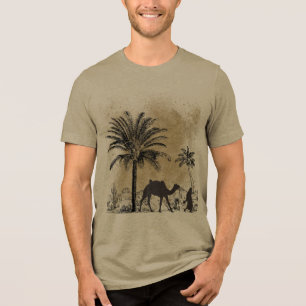 Desert Palm Trees and Camel Vintage Art T-Shirt Tri-Blend Shirt