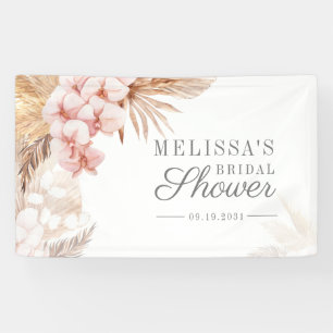 Desert Pampas Grass Boho Pink Floral Bridal Shower Banner