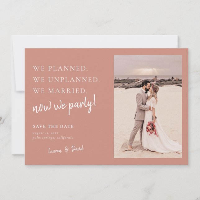 Desert Pink Post Wedding Update Save the Date (Front)