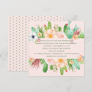 Desert Pink Succulent Wedding Invitation