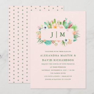 Desert Pink Succulent Wedding Invitation