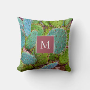 Desert Prickly Pear Cactus Monogram Succulent Cushion