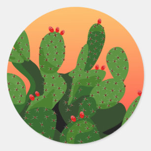 Desert Prickly Pear Cactus Sunset Classic Round Sticker