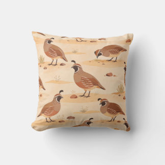 Desert Quail Pattern Warm Sand Minimal Wildlife Cushion
