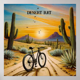 Desert Rat Cycling Mountain Bike Sunset Custom Poster