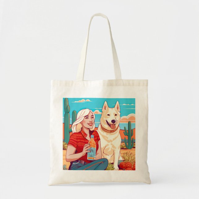 Desert Rescue Dog, Tequila, and Womanhood Print Tote Bag (Front)