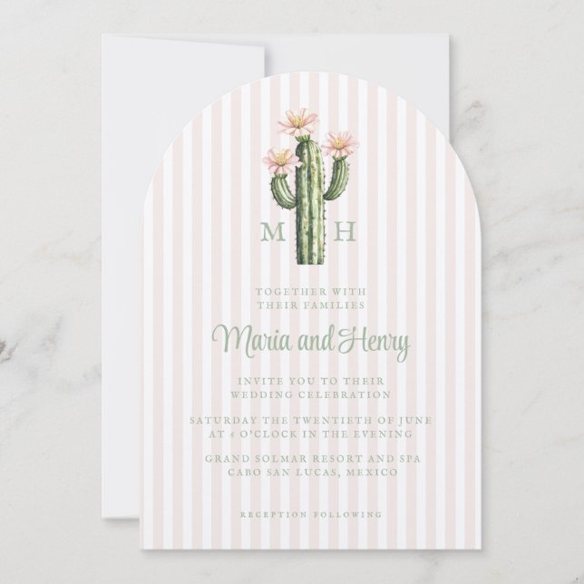 Desert Rose Cactus Monogram Wedding Invitation (Front)