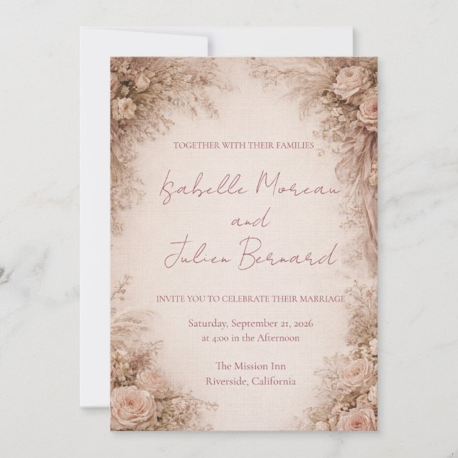 Desert Rose – Dune & Bloom Wedding Invitation (Front)