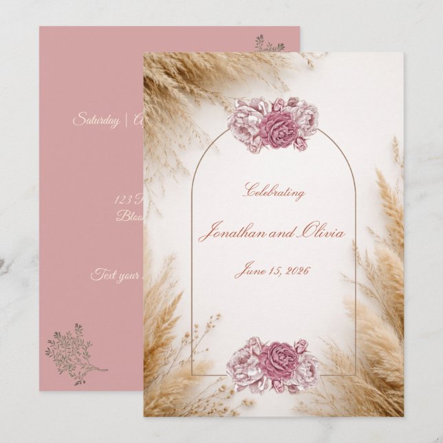 Desert Rose Luxury Wedding Invitation (Front/Back)
