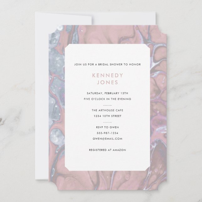 Desert Rose Pink & Blue Marble Bridal Shower Invitation (Front)
