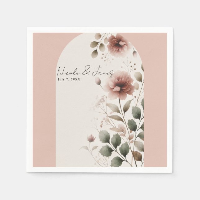 Desert Rose Pink Floral Greenery Bridal Wedding Napkin (Front)