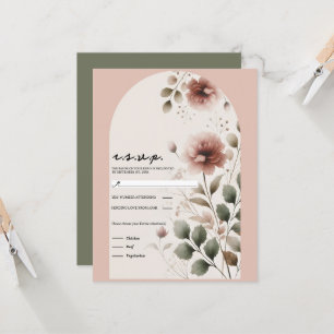 Desert Rose Pink Floral Greenery Wedding RSVP Invitation