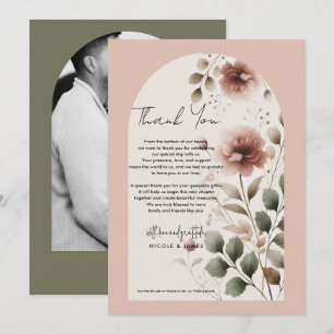 Desert Rose Pink & Green Floral Greenery Thank You Invitation