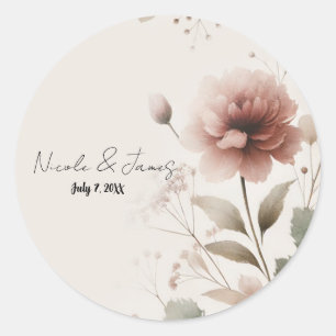 Desert Rose Pink & Green Floral Greenery Wedding Classic Round Sticker