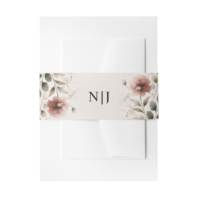 Desert Rose Pink & Green Floral Greenery Wedding Invitation Belly Band (Front Example)