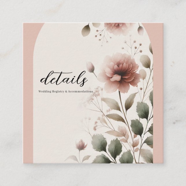 Desert Rose Pink & Green Floral Greenery Wedding Square Business Card (Front)