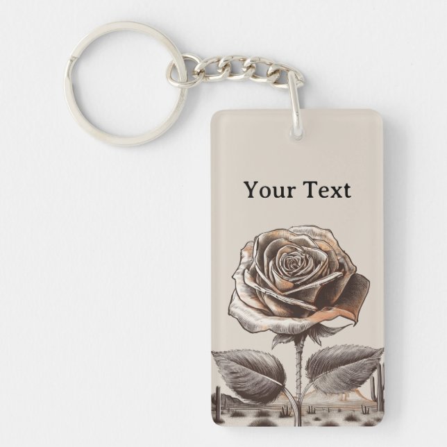 Desert Rose, Vintage Botanical Flower Key Ring (Front)