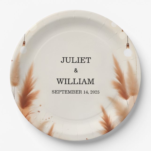 Desert Rustic Boho Autumn Ombre Brown Wedding Paper Plate (Front)