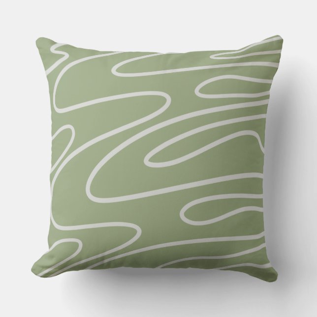 Desert Sage Green Abstract Line Cushion (Front)