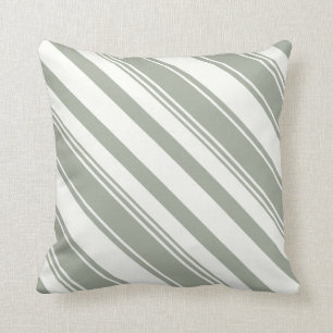 Desert Sage Greenish Grey Diagonal Stripes Cushion