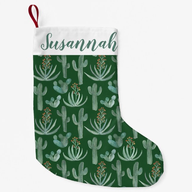 Desert Saguaro Cactus Succulents Pattern CUSTOM Small Christmas Stocking (Front)