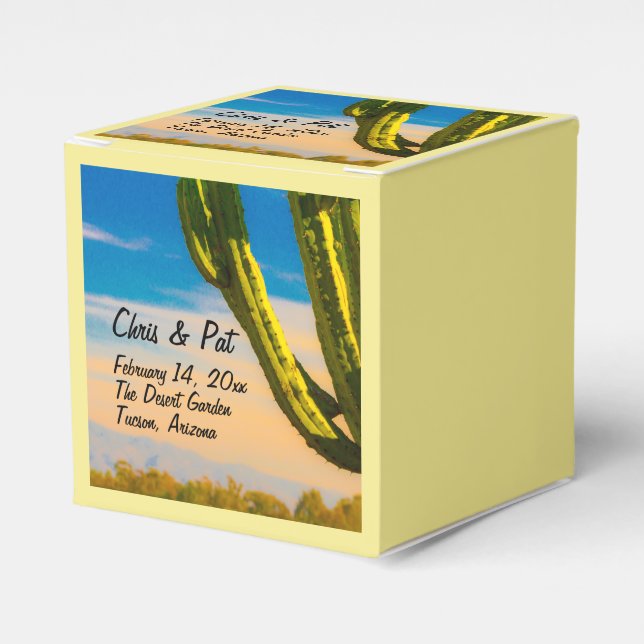 Desert Saguaro Cactus Wedding Date Location Favour Box (Front Side)