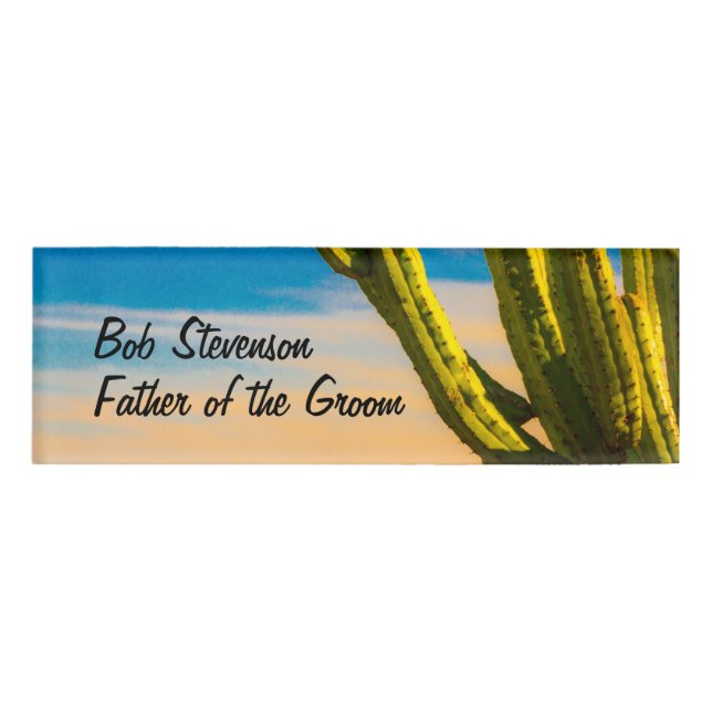 Desert Saguaro Cactus Wedding Party Template Name Tag (Front)