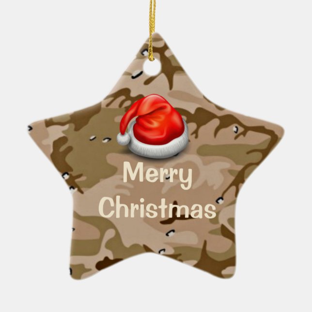 Desert Sand Camo Star Merry Christmas Ornament (Front)