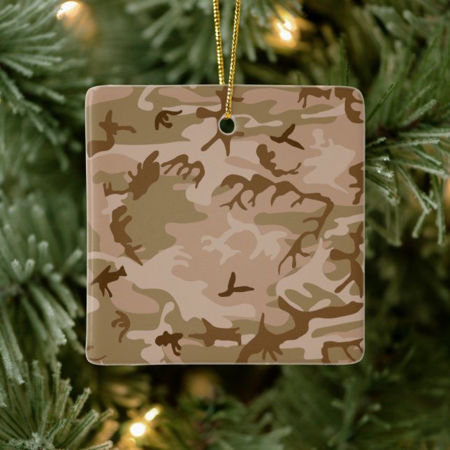 Desert Sand Camouflage Porcelain Square  Ornament (Tree)