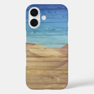 Desert Sand Dunes Beautiful Blue Sky On Wood Grain iPhone 16 Case