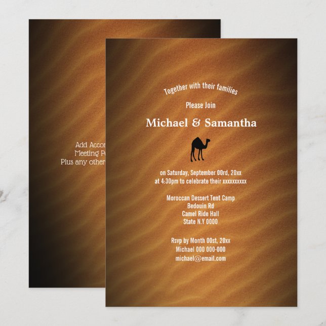 Desert sand red camel silhouette black wedding invitation (Front/Back)
