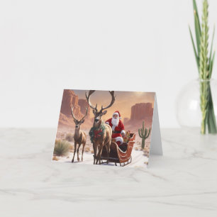 Desert Santa With Reindeer Christmas Card