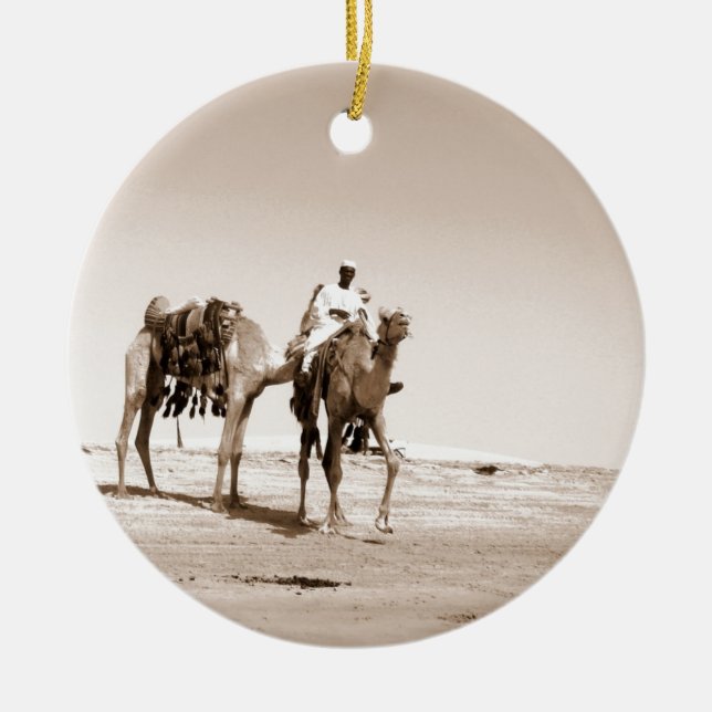 Desert  Scene  with Camels Ceramic Tree Decoration (Front)
