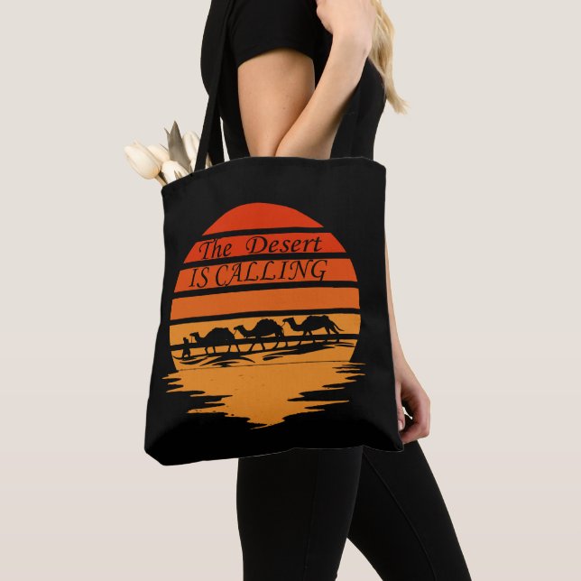 desert scene with camels sunset vintage tote bag (Close Up)