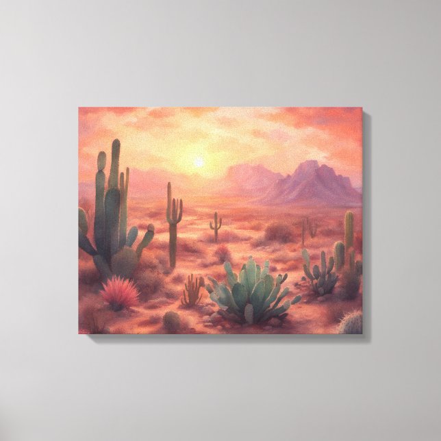 Desert Sequoia Cactus Colourful Sunrise Art Canvas Print (Front)