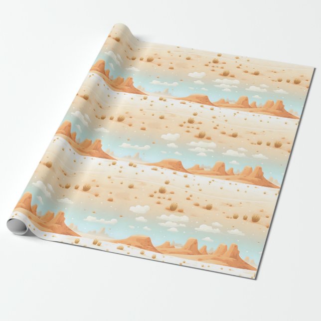 Desert Serenity: Cacti under Azure Skies Wrapping Paper (Unrolled)