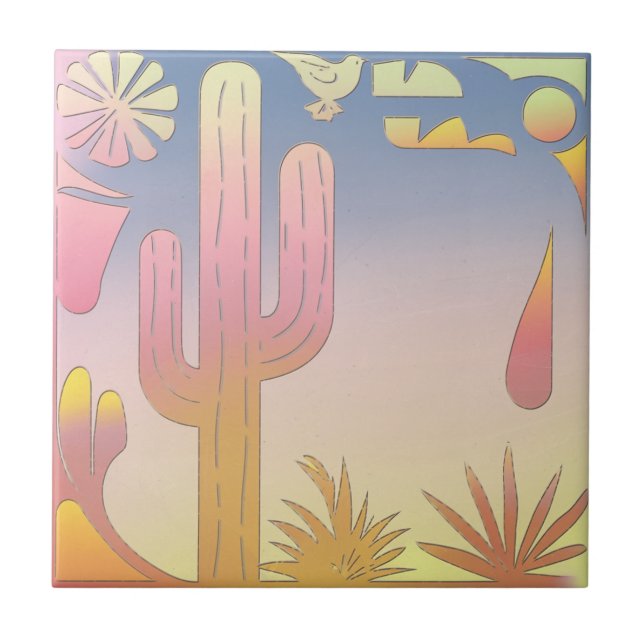 "Desert Serenity" (Cactus & Bird Illust Tile (Front)