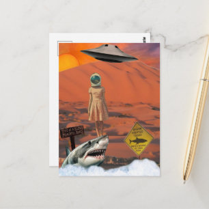 Desert Shark Astronaut UFO Surreal Collage Postcard