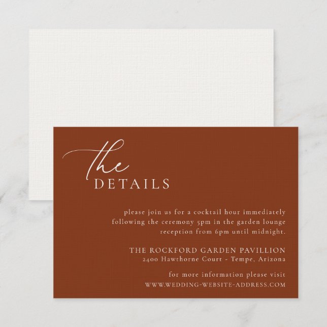 Desert Sienna Minimalist Wedding Details Card (Front/Back)